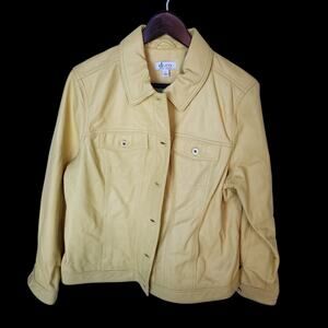 D&Co. Denim + Company Women's L Yellow Leather Trucker Jacket Paisley Lined